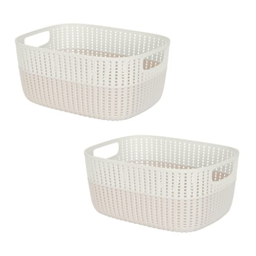 Simplify 2 Pack 2 Tone Sailor Knot Plastic Storage Tote | Decorative Basket | Closet Organization | De-clutter | Accessories | Toys | Bathroom Organization | Large | Ivory - color: Ivory, size: Large, style: 2 Pack