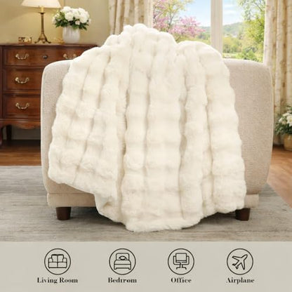 Amélie Home Faux Fur Throw Blanket, Ultra Soft Fuzzy Plush Bubble Blanket for Couch, Bed & Living Room, 60"x80", Cream White - color: Cream White, size: 60" x 80"