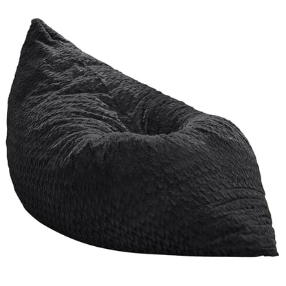 Hobestluk 3 in 1 Bean Bag Chair Giant Bean Bag Chairs for Adults with Chevron Plush Fur Cover Convertible Bean Bag Floor Cushion with Machine Washable Cover for Living Room (Chevron Plush Black) - color: Coal Black