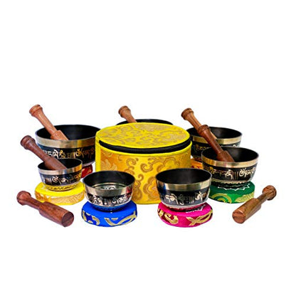 Chakra Healing Tibetan Singing Bowl Sets 7 Sets of Meditation Bowls From Nepal (Black painted)