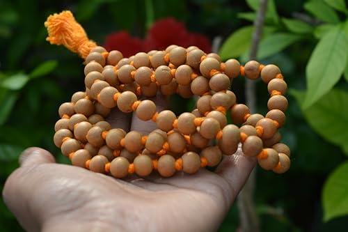 Sandalwood Japa Mala Necklace 108 Beads | 8mm Natural Sandalwood Prayer Rosary for Meditation, Yoga & Puja | Hand-Knotted Hindu Buddhist Wood Bead Mala for Men & Women