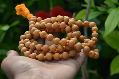 Sandalwood Japa Mala Necklace 108 Beads | 8mm Natural Sandalwood Prayer Rosary for Meditation, Yoga & Puja | Hand-Knotted Hindu Buddhist Wood Bead Mala for Men & Women