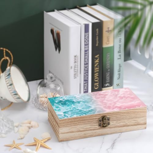 Pastel Clouds Wooden Storage Box with Hinged Lock,Decorative Handmade Keepsake Jewelry Chest, Elegant Retro Decor Boxes, Compact Organizer Box for Home, Wedding, Gifts