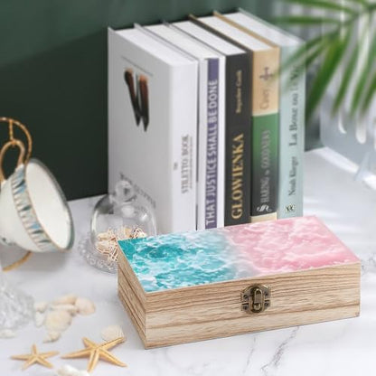Pastel Clouds Wooden Storage Box with Hinged Lock,Decorative Handmade Keepsake Jewelry Chest, Elegant Retro Decor Boxes, Compact Organizer Box for Home, Wedding, Gifts