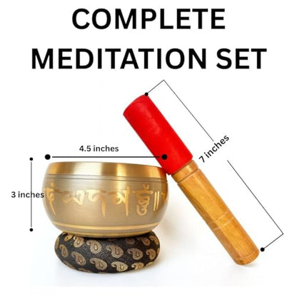 Tibetan Singing Bowl Set - Meditation Sound Bowl | Spiritual Gift for Women and Men Handmade Yoga Accessories (4" Engraved) - color: 4" Engraved