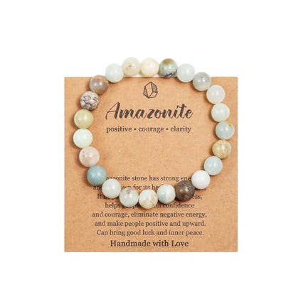 Pingyongchang Stress Relief Anxiety Yoga Bracelet,Crystal Stone Mantra Bracelets for Women Natural Beaded birthday Gifts Inspirational Bracelet for Men - color: Amazonite