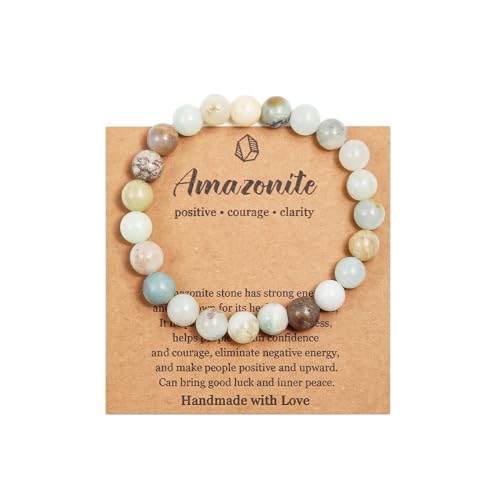 Pingyongchang Stress Relief Anxiety Yoga Bracelet,Mantra Bracelets for Women Natural Crystal Stone Healing Gifts Birthday Gifts for Jade Bracelet for Men - color: Amazonite