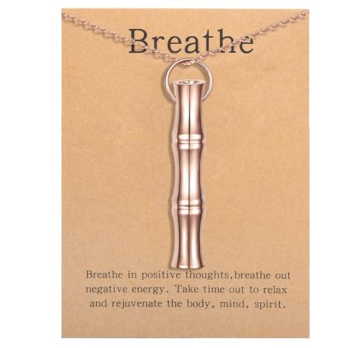 COTATI Anxiety Breathing Necklace Breathe Easy Mindfulness Necklace Stainless Steel Pendant for Women Men Natural Calm & Stress Relief - color: Rose Gold-bamboo