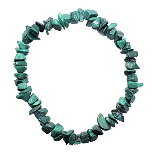 Zenergy Gems Charged Premium Natural Crystal Chip Bead Bracelet + Moroccan Selenite Charging Crystal [Included] - color: Malachite (Natural - No Dyes)