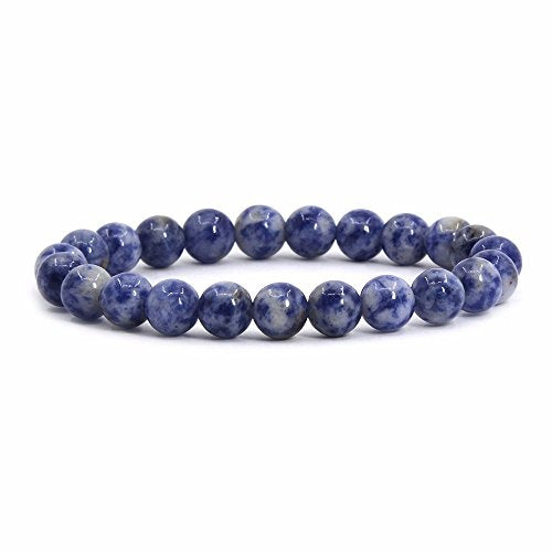 Justinstones Gem Semi Precious Gemstone 8mm Round Beads Stretch Bracelet 7 Inch Unisex - color: Blue Spot Jasper