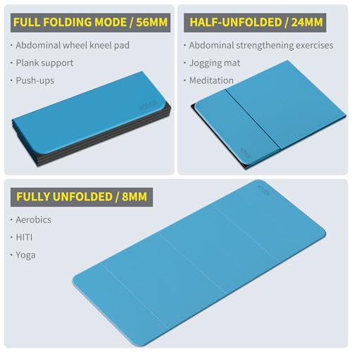 Foldable Extra Large Yoga Mat 74"×31.5", 8mm Double-Sided Non Slip Lightweight Fitness Mat for Man & Woman, Portable for Home Studio & Travel - color: Blue+Black