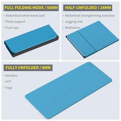 Foldable Extra Large Yoga Mat 74"×31.5", 8mm Double-Sided Non Slip Lightweight Fitness Mat for Man & Woman, Portable for Home Studio & Travel - color: Blue+Black