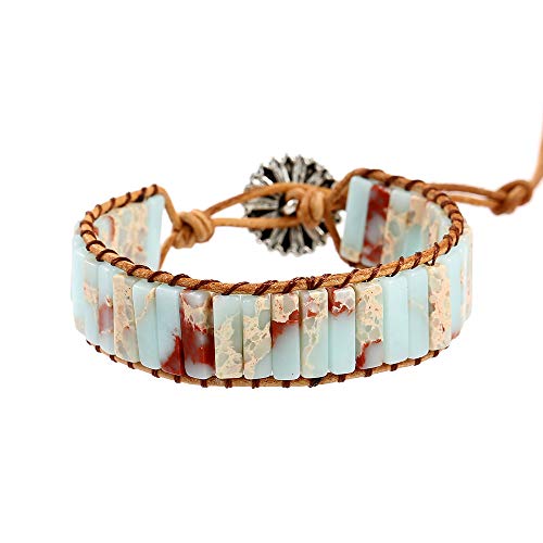 Plumiss Women Boho Handmade Natural Stone Crystal Leather Bead Wrap Bracelets Collection - style: Agalmatolite