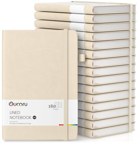 Oucaru Lined Journal Notebook, 16 Pack, 180 Pages, A5 Journals for Writing, 100 GSM Thick Paper, Small Notebooks Daily Journal for Women Men Work, Business, School, Travel Supplies - color: Beige