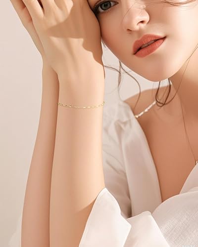 Bracelets Anklet for Women Dainty 14k Gold/Sliver Plated Layered Bracelets Cross Link Bracelets Delicate Pearl Box Bracelets Cubic Zirconia Lightweight Chain Bracelet Minimalist Jewelry Gift