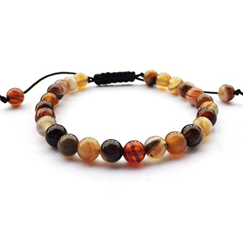 DOLON 6mm Round Stone Bead Braided Bracelet - color: Coffee Agate Bracelet