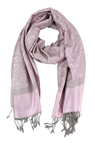 PASKMLNA Paisley Jacquard Pashmina Shawl Wrap Scarf Stole - color: Light Pink Gray