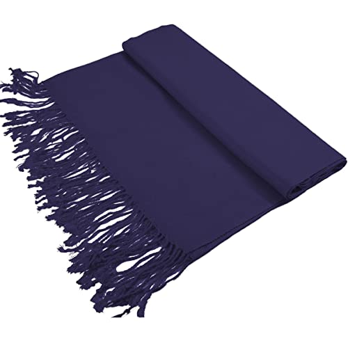 Glory Max Women Large Soft Silky Pashmina Shawl Wrap Scarf in Plain Solid Colors - color: Navy