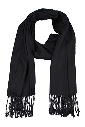 Luxurious Pashmina Feel Scarf & Shawl - Soft Solid Color Wrap for Weddings, Evening Dresses, Gifts - color: . Black