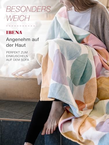 IBENA Pure Organic Cotton Jacquard Woven Low Pile Velour Throw Blanket with Candy Colored Dots