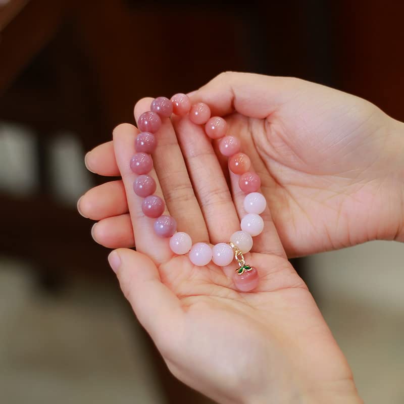 Natural Jade Bracelet for Women Gradient Green Jade Bead Elastic Bracelet, Suitable for Christmas, Thanksgiving - color: pink