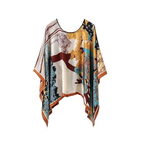 Women's Satin Cover Up Short Poncho Tops Sheer Chiffon Boho Pashmina Shawl Beach Soft Shawl - color: Style34