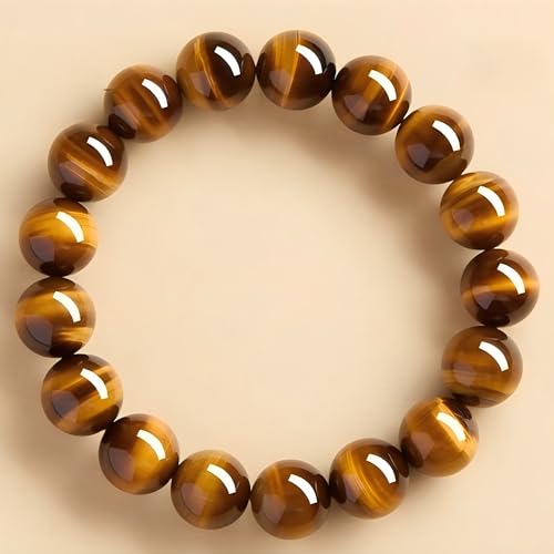 Natural Tiger Eye Stone Bracelet, 8-12mm Healing Energy Gemstone Beads, Elastic Stretch Design for Yoga and Meditation - size: 12MM
