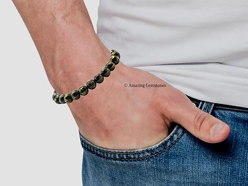 Amazing Gemstone Crystal Bracelet for Women Men's Gifts - Protection Healing Crystal Bracelet - 8mm Gemstone Beaded Stretchable Bracelet Pulseras Para Hombres Mujer Stocking Stuffers Mothers Day Gift (Black Agate (Om Mani Padme Hum)) - color: Black Agate