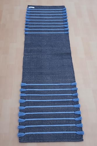Jaipur Art & Rugs Cotton Yoga Rug - Eco-Friendly Hand-Woven Thick Mat (24”x72”x5mm) for Everyday Fitness at Home - Comfortable & Extra-Long - color: Navy-Sky Blue