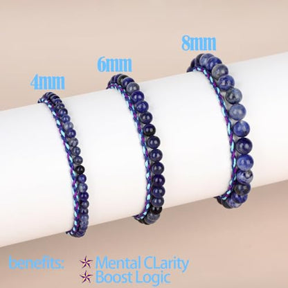 QOGIR 2pcs Handmade Healing Bracelet, Natural Gem Stone Crystal Elastic Bracelet - color: Blue Sodalite(Self Confidence), size: 8mm