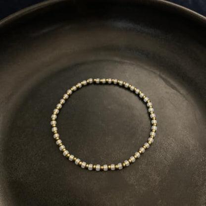 Handmade Opal White Glass & 18K Gold Plated Brass Beaded Bracelet | Minimalist Modern Jewelry for Women | Everyday Glamor Stacking Piece - size: Large