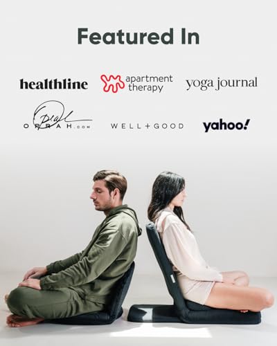 Folding Pro Meditation Chair - Adjustable Meditation Seat with Back Support and Half Moon Buckwheat Meditation Cushion - Comfortable Mindfulness Living Room Floor Chair - color: Charcoal Black