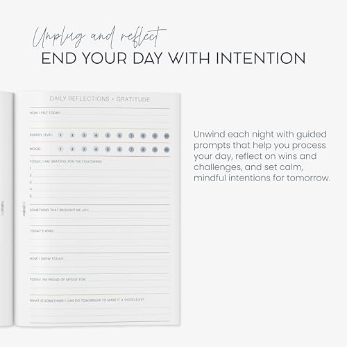 Evening Reflections & Gratitude Journal - Daily Mindfulness & Self-Care Notebook, A5 Lay-Flat Binding, Vegan Leatherette Cover, Bedtime Companion for Positive Intentions