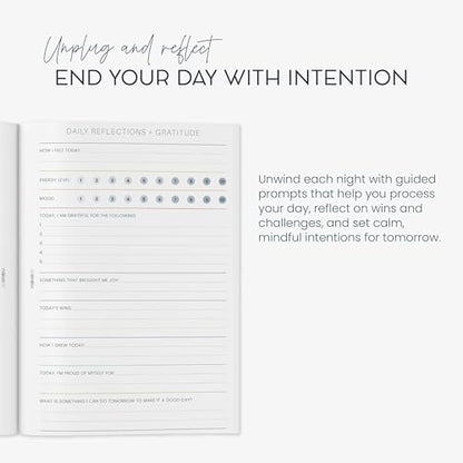 Evening Reflections & Gratitude Journal - Daily Mindfulness & Self-Care Notebook, A5 Lay-Flat Binding, Vegan Leatherette Cover, Bedtime Companion for Positive Intentions