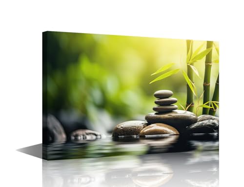 Rebotipy 1 Panel Wall Art Zen Stones for Relaxation and Meditation in a Bamboo Grove Painting Print on Canvas for Home Decor Framed Ready to Hang 12x18 inch - color: Artwork 14, size: 18x12 in