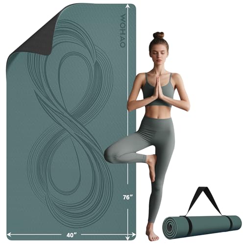 Large 76"x40"x0.4" Yoga Mat - Extra Width & Thick Non-Slip Exercise Mat, Versatile for Stretching, Yoga Studio, Gym, Home & Indoor/Outdoor Workouts - color: Dark green