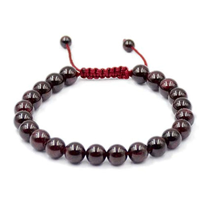 AD Beads Unisex 8mm Gemstone Bracelets Healing Macrame Adjustable 7-9 Inches || wear this healing natural gemstone bracelet help to erase your pain and fear || recover your energy||| - color: Red Garnet