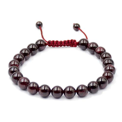 AD Beads Unisex 8mm Gemstone Bracelets Healing Macrame Adjustable 7-9 Inches || wear this healing natural gemstone bracelet help to erase your pain and fear || recover your energy||| - color: Red Garnet