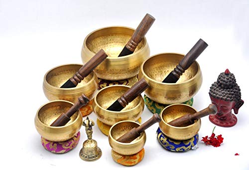 singing bowl set of 7-Tibetan singing bowl set-handmade singing bowl set form Nepal-singing bowl for yoga and meditation (Bronze Bitten)