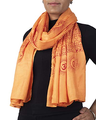 Yoga Scarf Meditation Shawl Large Wrap Hindu Prayer Stole OM print - color: Orange