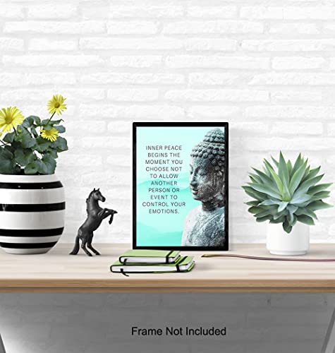 Buddhism Buddha Statue Art Print - Inspirational Motivational Zen Quote Wall Decor for Bathroom, Home, Apartment, Spa, Yoga or Meditation Room - Unique Gift for New Age Fan Women - 8x10 Blue Picture - size: 8"L x 10"W, style: Unframed