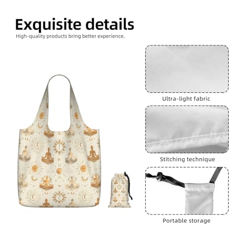 Yoga Meditation (11) For Foldable Shopping Bag, Washable Storage Tote For Work And Travel