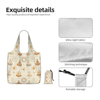 Yoga Meditation (11) For Foldable Shopping Bag, Washable Storage Tote For Work And Travel