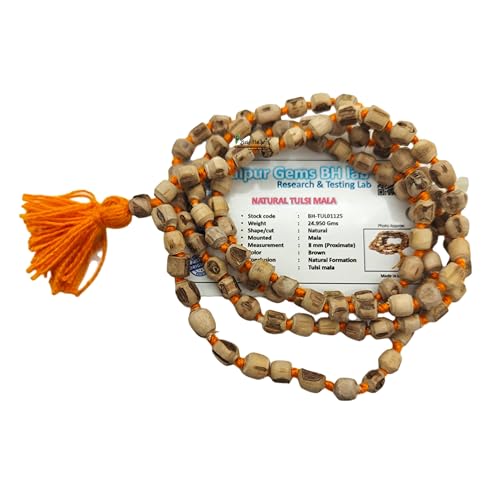 BRIJ HAAT Holy Basil Tulsi Wood Mala, 108+1 Beads, Hindu Japa Prayer Necklace for Meditation