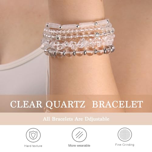 5Pcs Healing Crystal Bracelet for Women Men, Handmade Adjustable Gemstone Bracelets Beaded Reiki Energ Bracelet Set Jewelry Gifts for Women Men - color: Clear Quartz