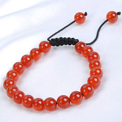 MASSIVE BEADS Natural Healing Power Gemstone Crystal Beads Unisex Adjustable Macrame Bracelets - color: Carnelian, size: 8mm