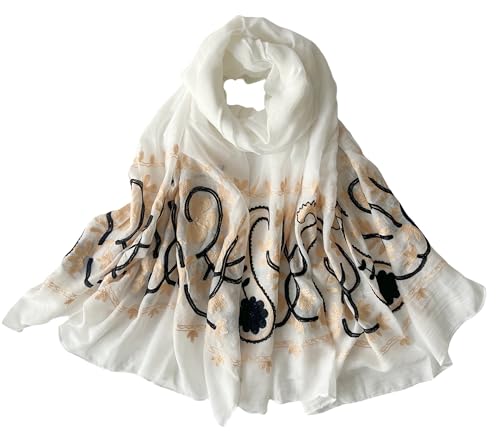 MINIDORA Soft Lightweight Scarves for Women Floral Embroidered Shawls for Holiday Summer Travel Wraps Extra Large - color: Style 3-white