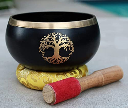 Tibetan Tree Of Life Singing Bowl Mallet Cushion Set ~ For Meditation, Yoga, Spiritual Healing and Mindfulness ~ Extra Large Black - color: Black