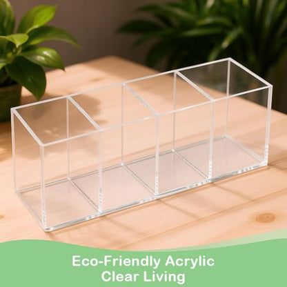 elysolpluv Clear Acrylic 4-Compartment Organizer Box, Small (7.9" × 2.7" × 3.5") – Handcrafted, Eco-Friendly, Minimal Packaging Compact Storage Organizer - size: Small