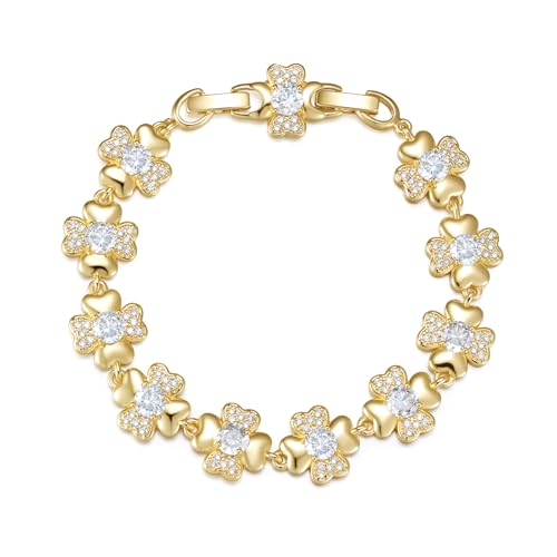 Bracelet for Women 14K Gold Plated Dainty Chain Simple Jewelry - style: Crystal Floral Tennis